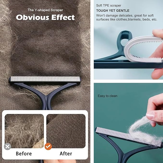 Pet Hair Remover 3-Pack, Dog Cat Hair Remover, Lint Shaver Cleaner Pro, Fur Removal Tool, Portable Carpet Scraper, Fuzz Rollers Hairball Brush for Carpets, Clothes, Car Mats, Couch, Pet Bed, Furniture