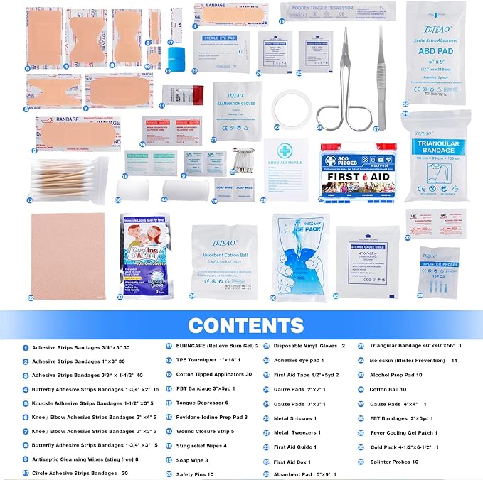300 Piece Professional First Aid Kit, Multi-Function Portable Medical Kit for Home, Car, Travel, Camping, Worksite, Outdoor, Business & Sports (Navy Blue)