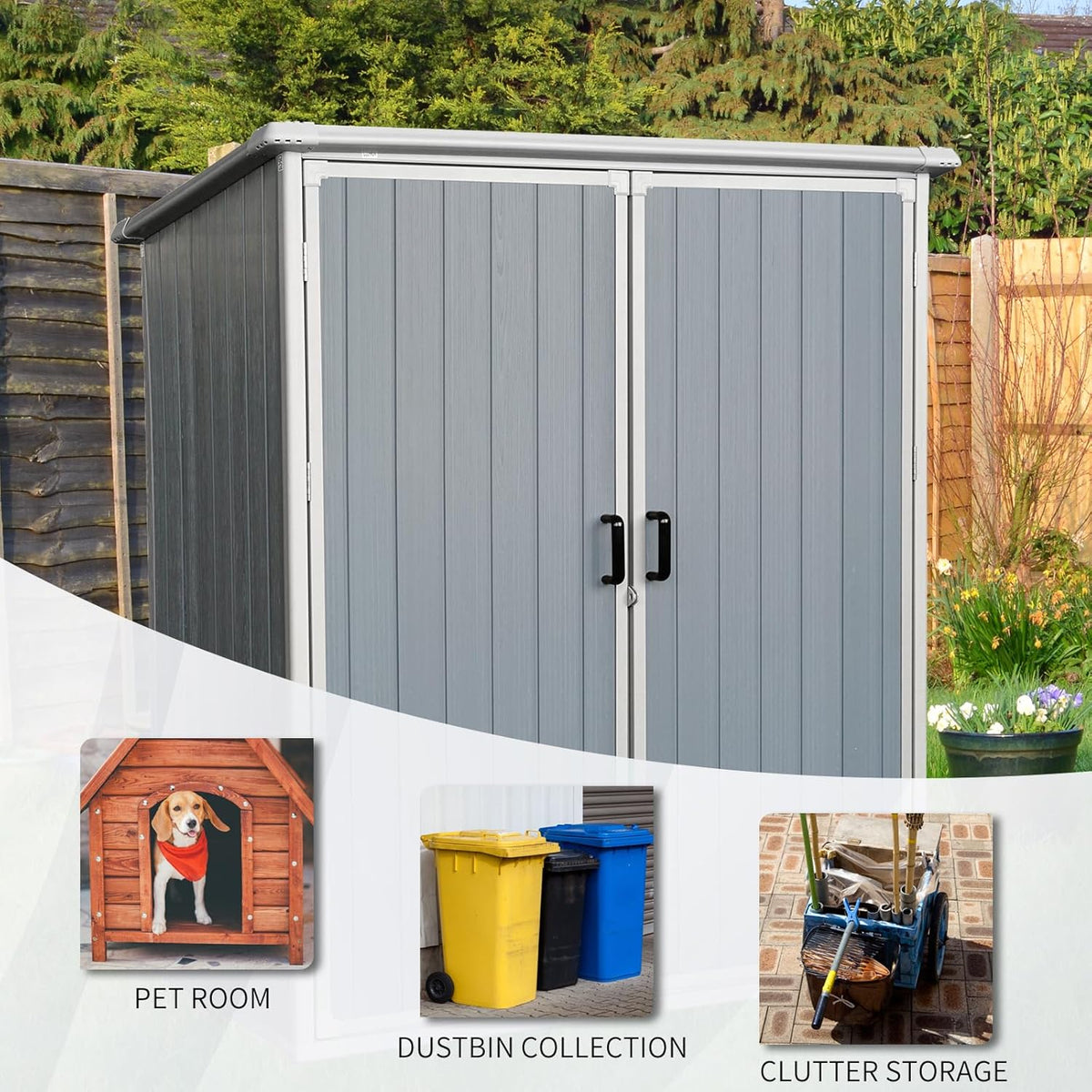5x3 FT Resin Outdoor Storage Shed with Floor, Resin Cabinet with Lockable Doors, Waterproof Plastic Tool Shed for Patio Furniture, Bikes, Grey