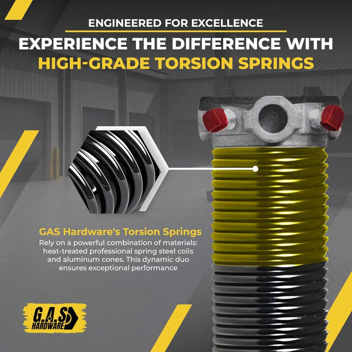 Garage Door Torsion Spring 250x1.75x33 Includes 1” Steel Bearing, Non-Slip Gloves, and Winding Bars for Left and Right Side of Garage Door Precision E-Coating 5-Year Warranty Min. 30,000 Cycles (Pair)