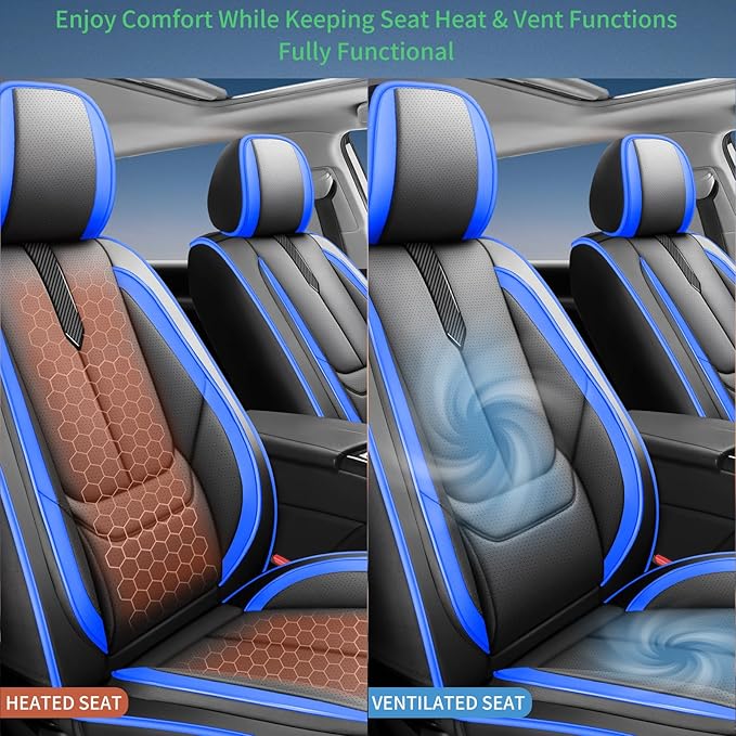 Fit Passport Car Seat Covers for Honda Passport 2019-2025 2026 - Upgraded Premium Waterproof & Breathable Leather,Airbag Compatible,All-Weather Seat Cushion Protector,Full Set,Black-Blue