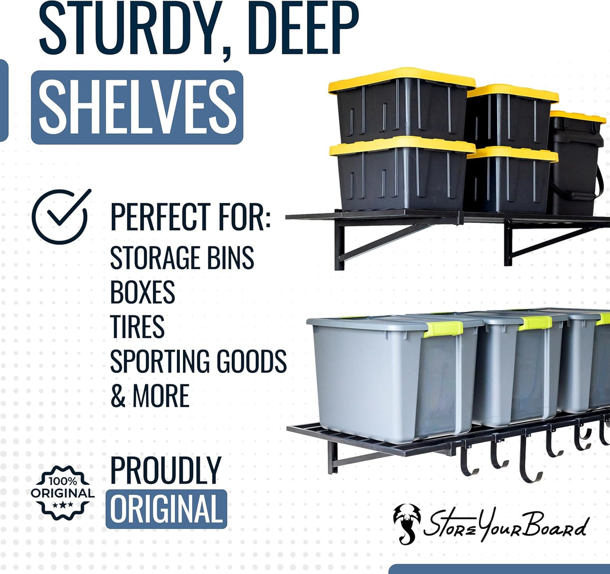 StoreYourBoard 2-Pack Heavy Duty Wall Shelves – Wall-Mounted Garage Storage Shelving and Organization for Sheds, Closets, or Utility Rooms – Holds 200 lbs, 2ft x 4ft, Black