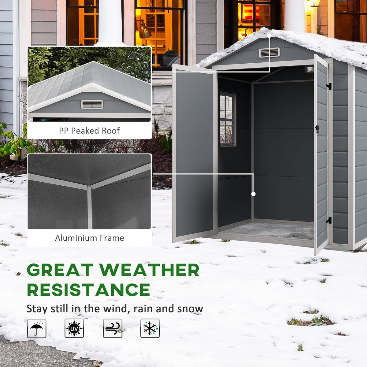 Outsunny 6' x 4.5' Outdoor Storage Shed, Plastic Shed with Vent, Window and Double Lockable Doors, Utility Resin Shed for Patio, Backyard, Lawn, Garage, Gray
