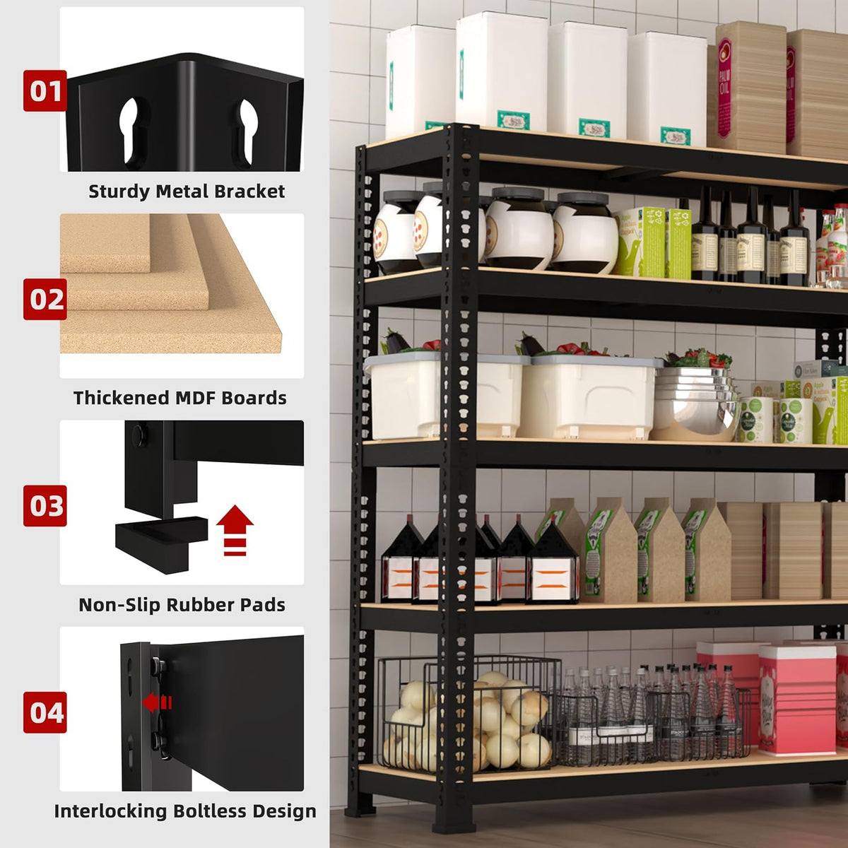 3 Packs 35.5" W x 16" D x 71" H Adjustable Garage Storage Shelves - 5-Shelf Heavy Duty Shelving Unit, Metal Utility Storage Organizer Racks for Warehouse Pantry Closet Kitchen, Black