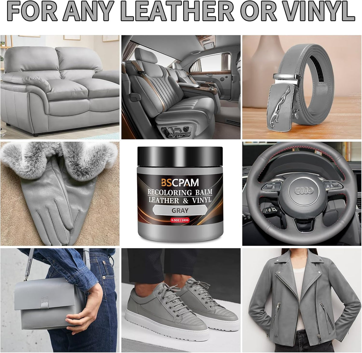 Gray Leather Recoloring Balm with 100ml Mink Oil,Leather Couch Scratch Remover,Leather Repair kit for Vinyl Furniture and Car Interior,Leather Dye Paint,Mink Oil for Leather