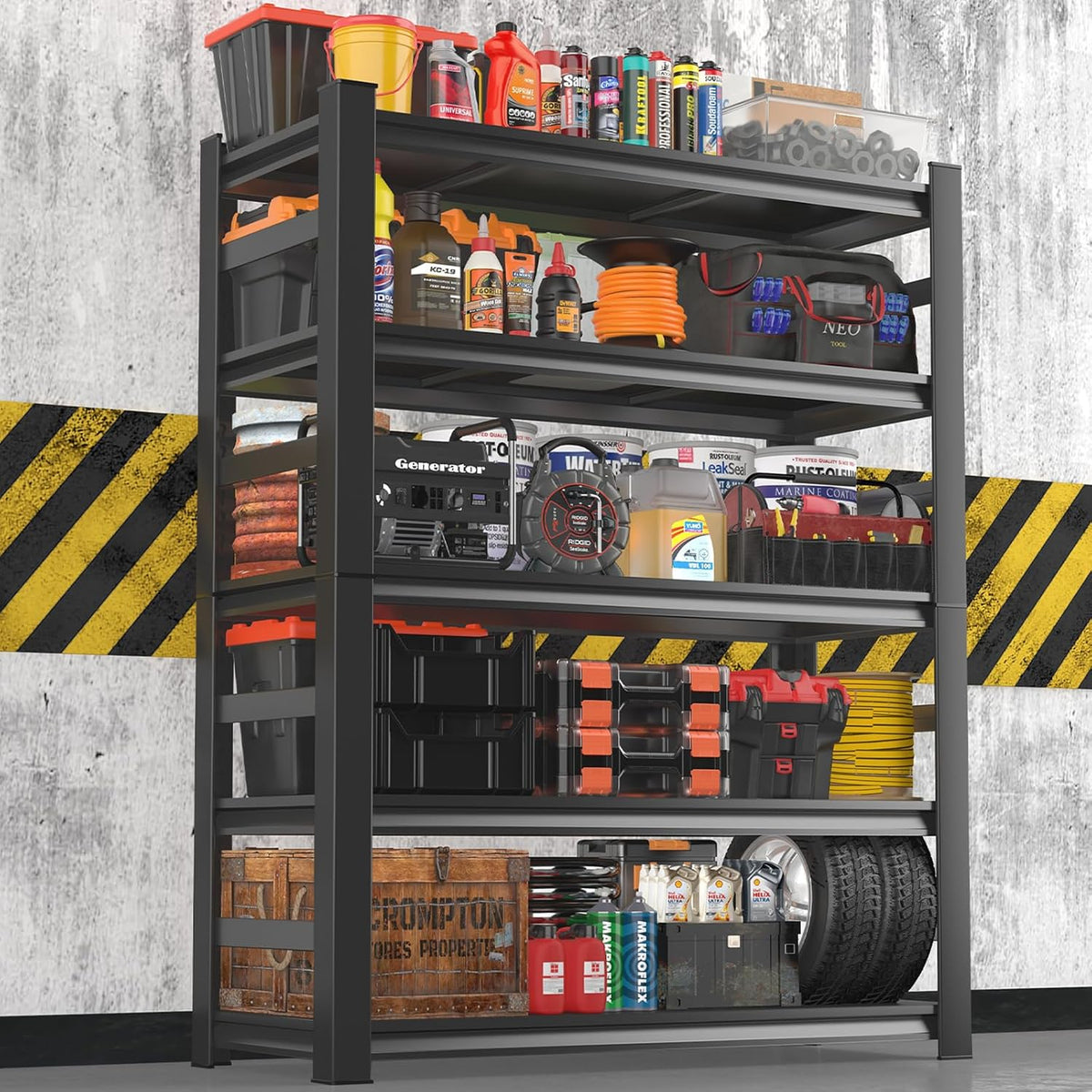 87" H Garage Shelving 3000LBS Capacity Heavy Duty Storage Shelves, Adjustable 5 Tier Metal Industrial Shelf for Kitchen, Utility Room, Warehouse and Basement,24" Dx47 Wx87 H, Black