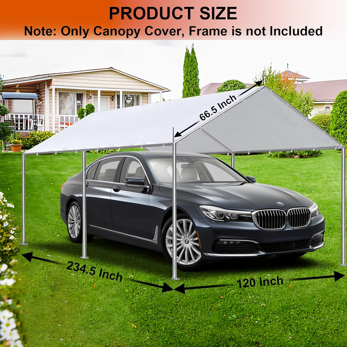10 x 20 Ft Carport Replacement Canopy Cover Garage Top Tent Shelter with 40 Ball Bungee Cords Heavy Duty Waterproof UV & Tear Resistant, Easy Assembly, White (Only Cover, Frame Not Include)