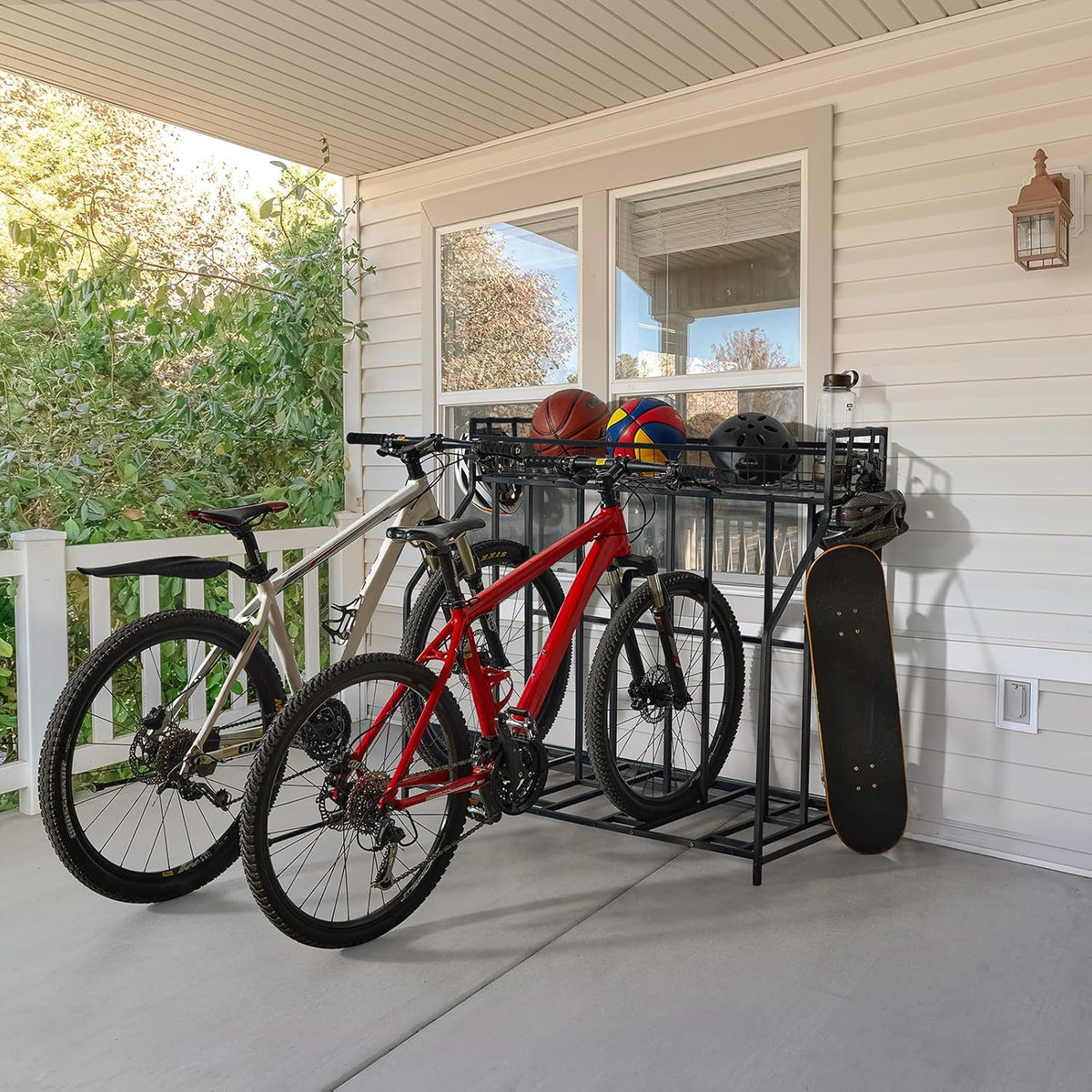 HEALTH LINE PRODUCT 4 Bike Stand, Indoor Bike Storage, Bicycle Rack for Garage - Metal Stability Floor Bicycle Station for Parking Mountain/Road/Hybrid/Fat Tire & Scooters Bike Rack for Garage