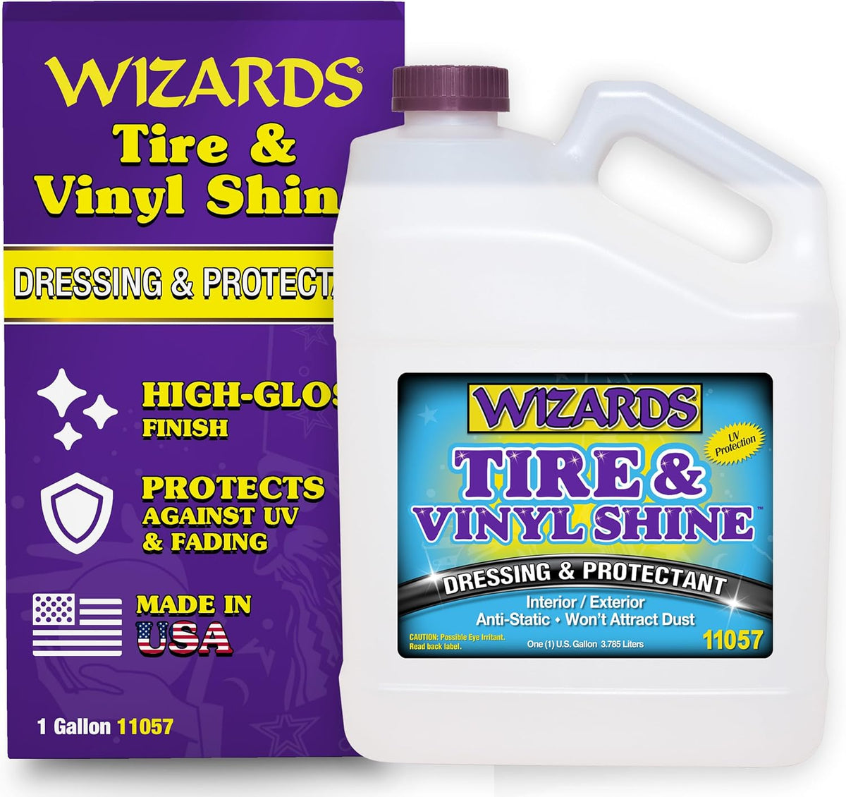 Wizards - Vinyl & Tire Shine Spray, Tire Dressing and Protectant, Professional Detail Spray, No Sling Off, Anti-static Car Detailing Spray, KeepingTires & Vinyls Look New, Car Care Products, 1 Gallon
