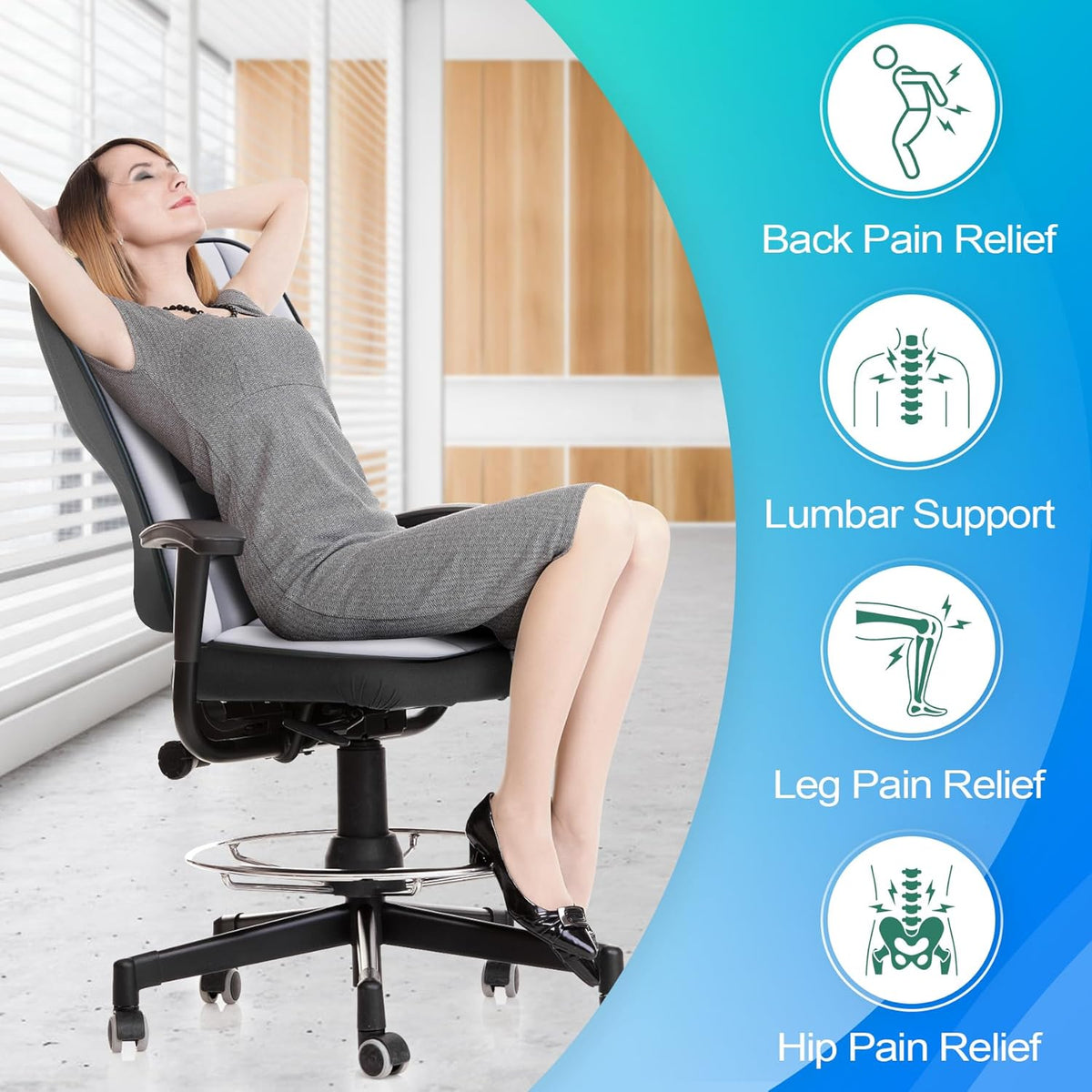 MYFAMIREA Car Seat Cushion and Back Support Pillow 1.2'' Thick Memory Foam Desk Chair Cushion Back Support for Automotive Seat Driver, Travel, Leg and Back Pain Relief, Washable, Adjustable, Gray
