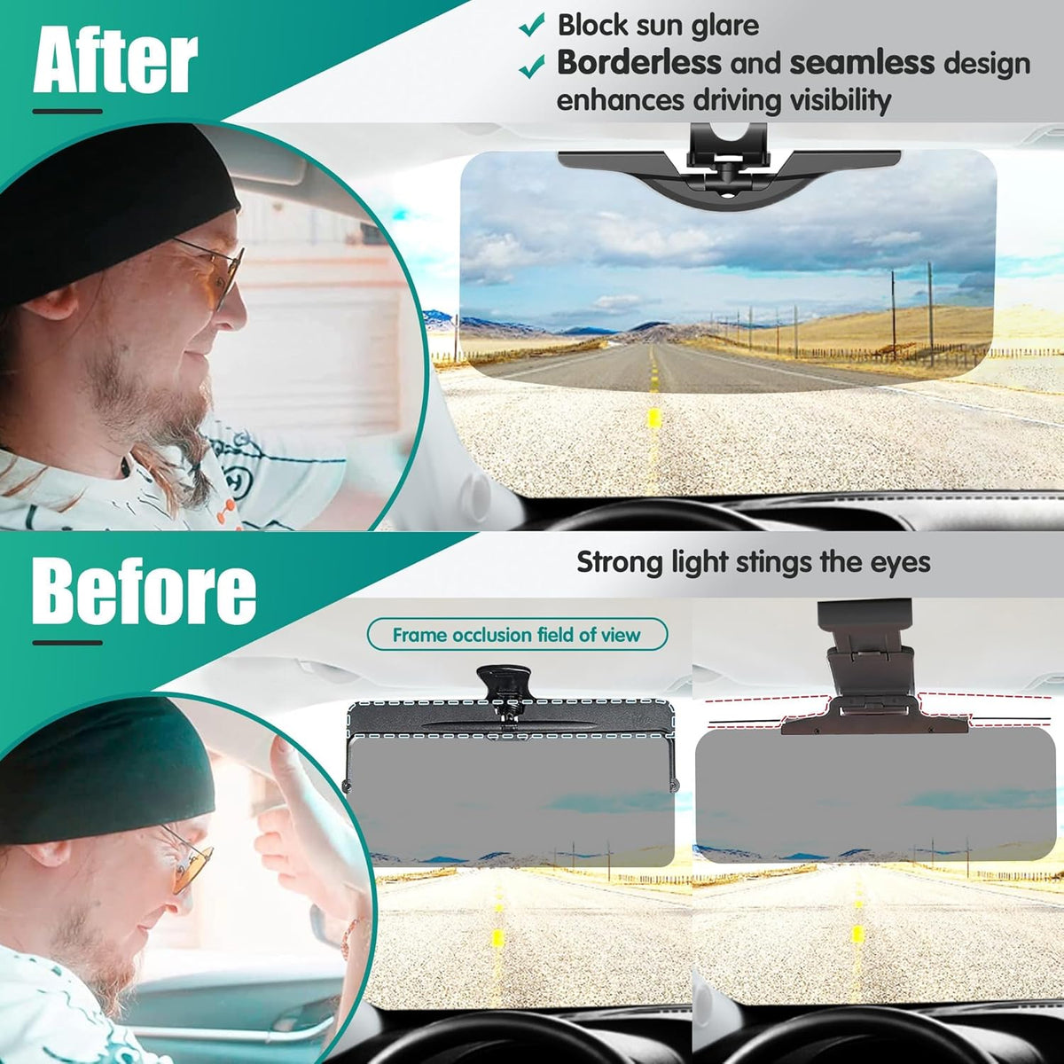 Sun Visor Extender for Car - Universal Adjustable Side Window Sun Blocker, Folding Clip-On Visor Extension, Easy Install & Glare Reduction (Black)
