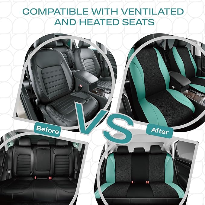 Skechers Car Seat Covers,Leather Seat Covers with GOGA Mat Technology,Waterproof Car Seat Covers Front Seats,Airbag Compatible,Comfort Universal Fit for Most Cars,Vans,Trucks,SUVs,Mint