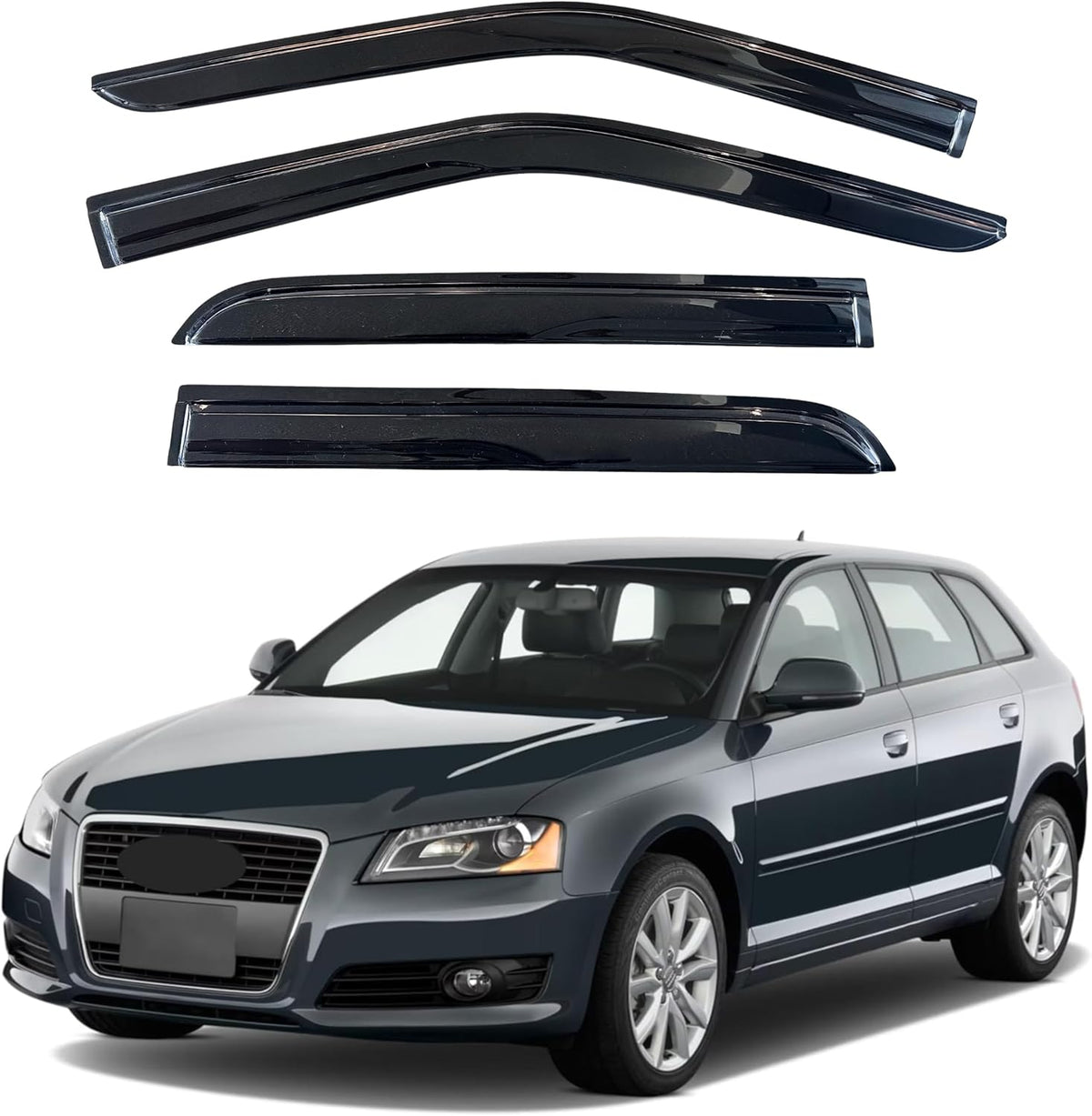 KPY Window Visor Compatible with Audi A3 Hatchback 2003-2013, 4PC Rain Guard Side Window Vent Deflectors Tape-On Mugen Style, 2003 2004 2005 2006 2007 2008 2009 2010 2011 2012 2013