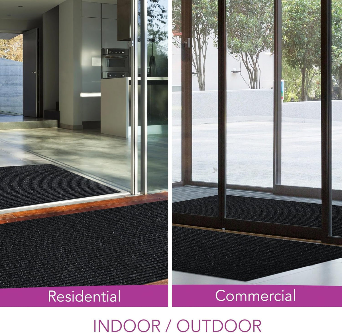 iCustomRug Spartan Weather Warrior Indoor/Outdoor Utility Ribbed Carpet Runner with Non-Slip Thermoplastic Rubber Backing, 28in X 52ft in Black
