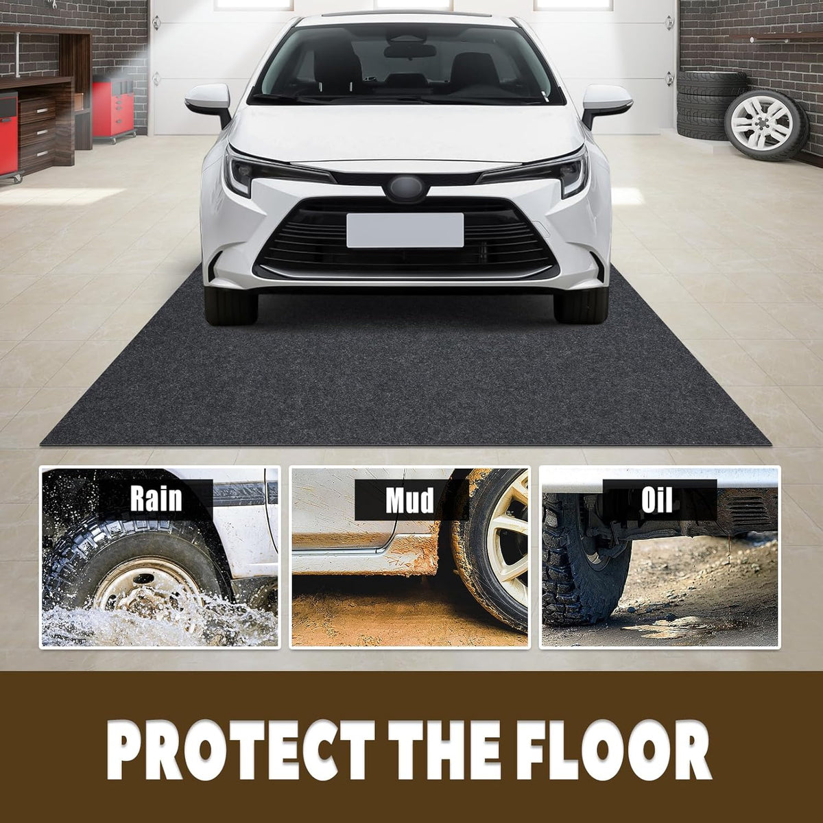 Oil Spill Mat, 60" x 72", Garage Floor Mat Under Car, Waterproof/Durable/Non-Slip TPR Backing, Reusable Absorbent Pad, Charcoal