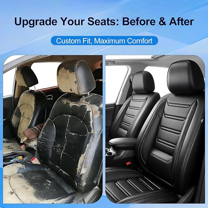 Fit Mazda 6 Car Seat Covers for Select Mazda 6 2007-2021, Premium Full Coverage Leather, Airbag Compatible, Luxury Waterproof All Weather Breathable Seat Cushion Protector, Full Set, Black