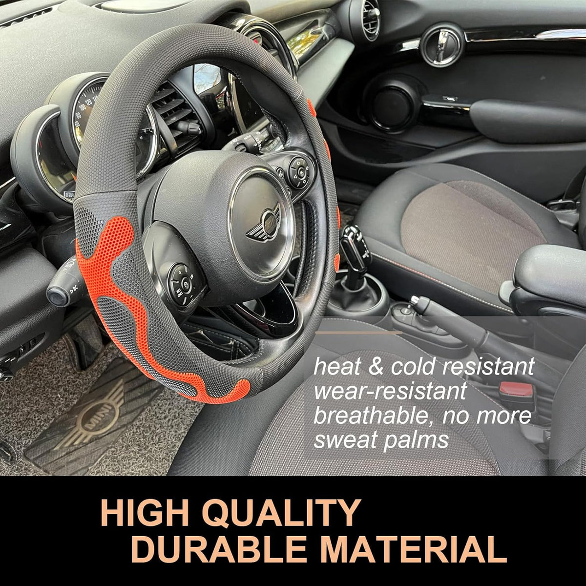 PINCTROT Comfy Grip Steering Wheel Cover, Anti-Slip Design, Universal 14.5-15 Inch(Silicone Orange)