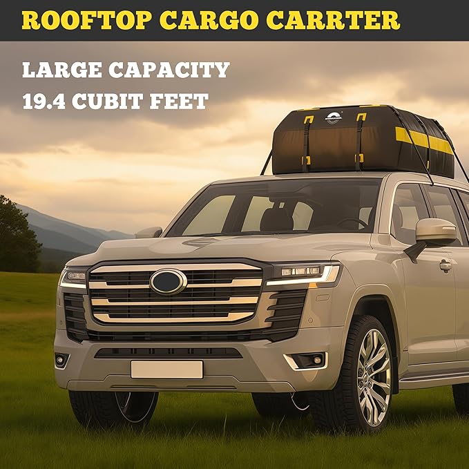 Rooftop Cargo Carrier Vehicle Soft-Shell Carriers, Heavy Duty Car Roof Bag Waterproof Without Rack, Car Topper Luggage Carrier-with 6 Hooks&Mat(19.4 Cuft)