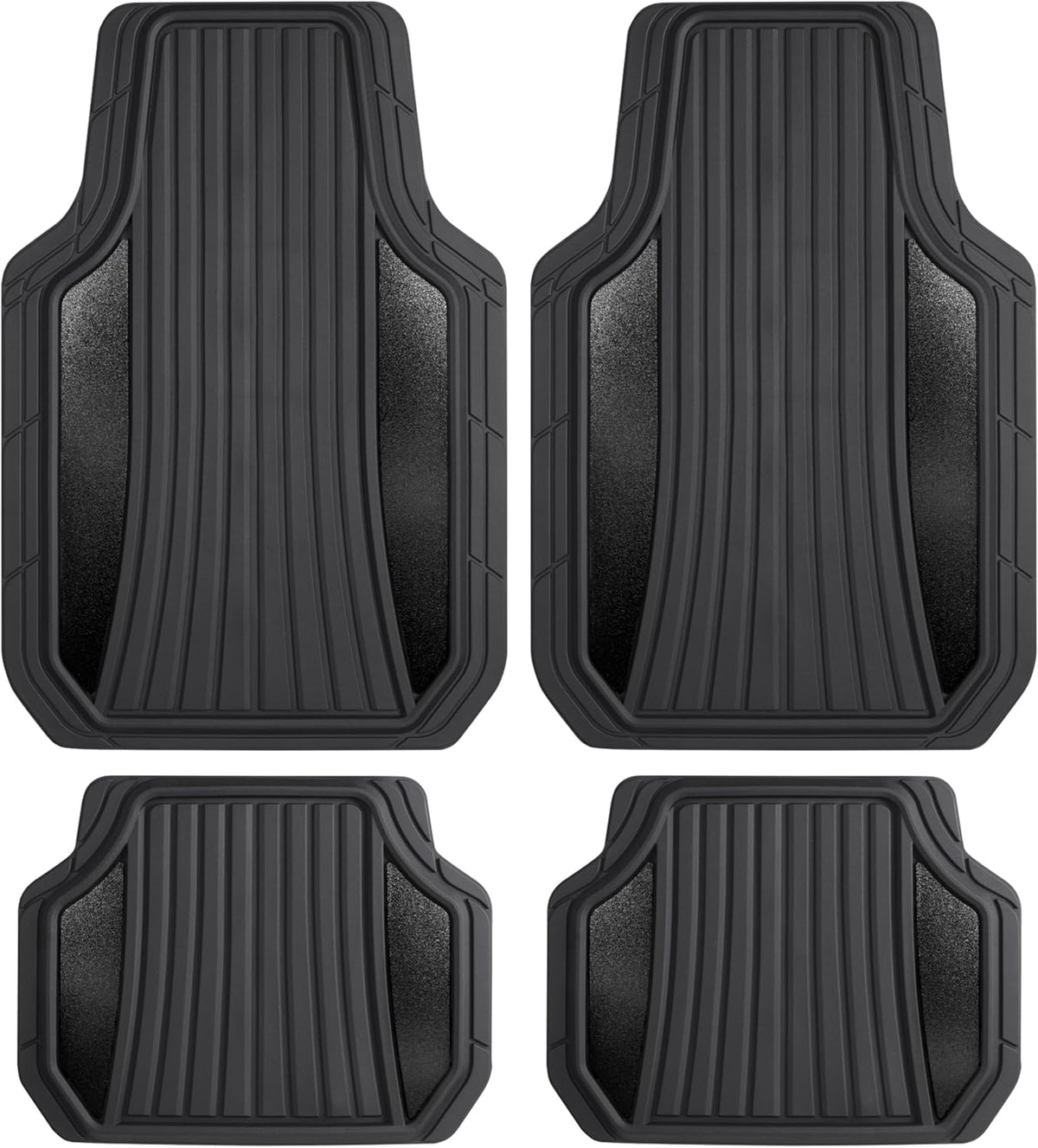 Motor Trend Rubber Car Floor Mats - Durable, All Weather Protection with Non-Slip Backing, Two Tone Accent - For Front and Rear, Black & Gloss Black
