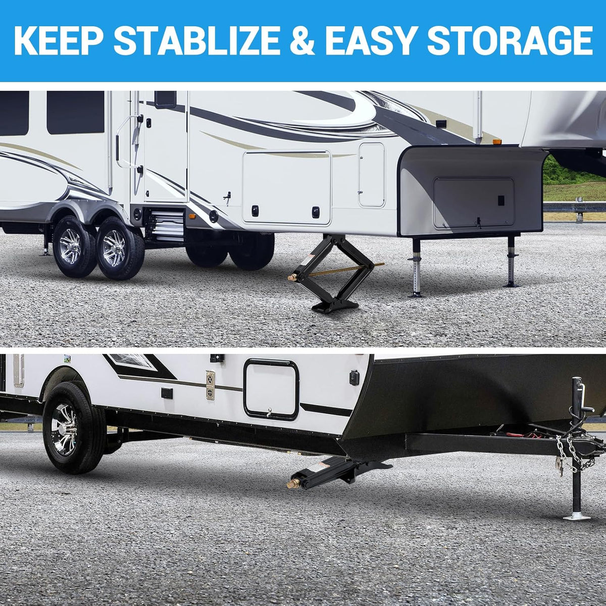 Garvee 24" RV Scissor Jack - 7500lb Heavy Duty Leveling Stabilizer with Crank Handle, Stable Base, 4"-24" Adjustable Height, Powder Coated Steel for Travel Trailers, RVs & Campers - 2 Pack