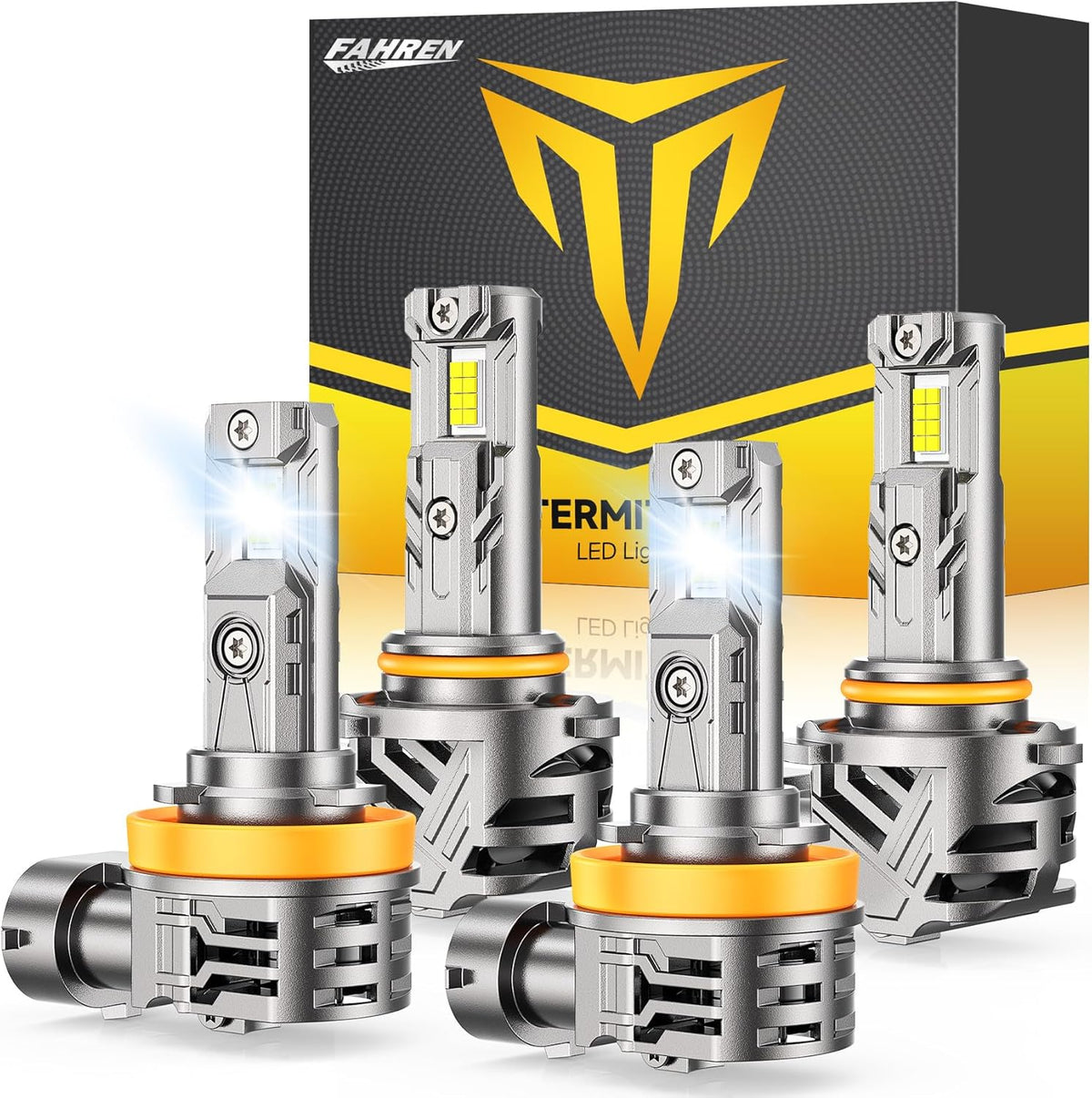 FAHREN H11/H9/H8 9005/HB3 Light Bulbs Combo, 70,000LM 10X Super Brightness, 6500K Cool White 9005 H11 Light, 10+ Years Longer Lifespan, 1:1 Mini Size No Adapter Required Plug and Play, Pack of 4