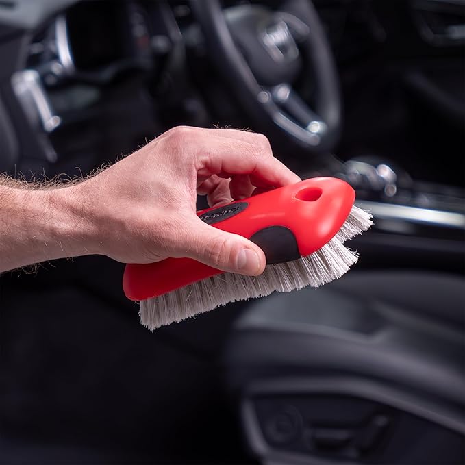 Mothers Soft Bristle Leather and Upholstery Car Cleaning Scrub Brush for Automotive, Home, Couch, Stain Remover, Red