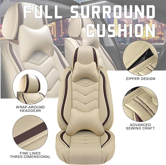 CTDS Car Seat Covers for Toyota Corolla 2000-2026, Stylish Sport Seat Cover, Premium Nappa Leather Car Seat Cover. Automobile Seat Covers Sets.(Luxury 5 Seats/Beige)