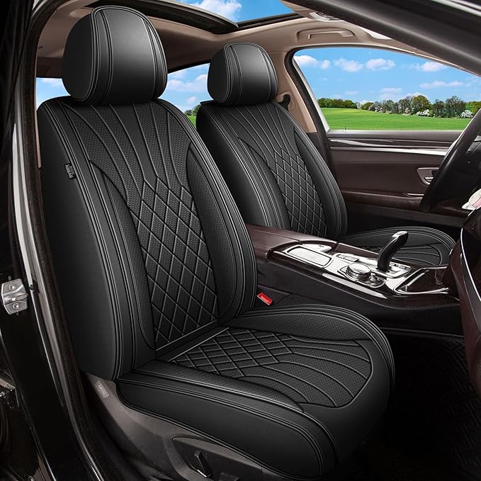 Car Seat Covers Front Pair for Toyota Corolla 2000-2019: Breathable Perforated Leather Seat Cover (Black)