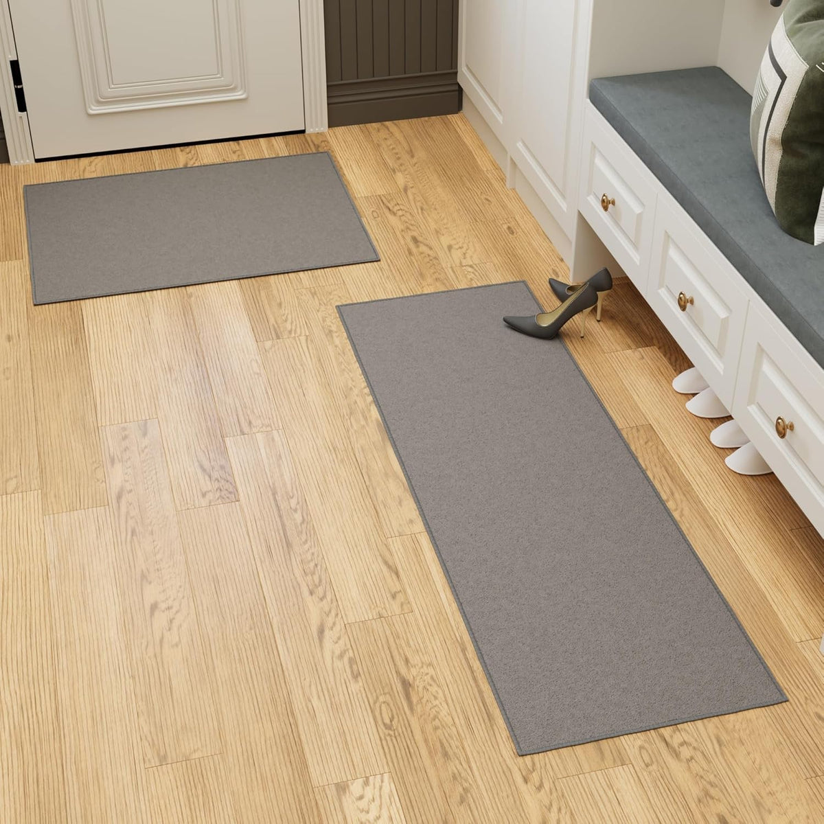 Ottomanson 2-Piece Kitchen Rug Set - Non Slip, Runner & Small Area Rug - Solid - 20" x 59" & 2'3" x 3' - Durable, Stain Resistant for Entryway, Bedroom and Bathroom, Gray