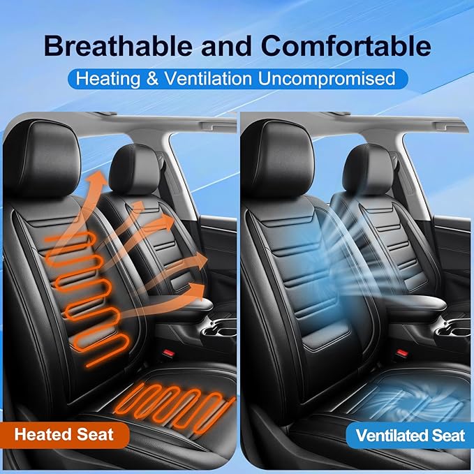Fit HR-V Car Seat Covers (Front Pair) for Select Honda HRV 2016-2025 2026 LX/EX/EXL/Sport - Full Coverage Leather, Airbag Compatible, Waterproof & All Weather Seat Cushion Protector, Black