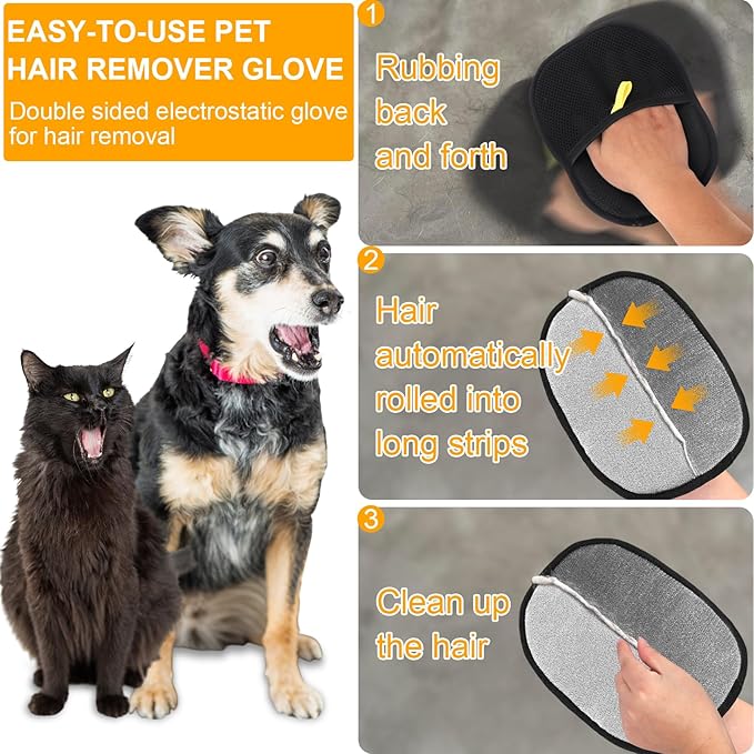 AIERSA Pet Hair Removal Tool, Electrostatic Pet Hair Remover,Static Removal Gloves for Pet Hair, Dog and Cat Hair Remover Electrostatic Gloves Set for Couch, Clothes, Car, Carpet, Bed, Furniture