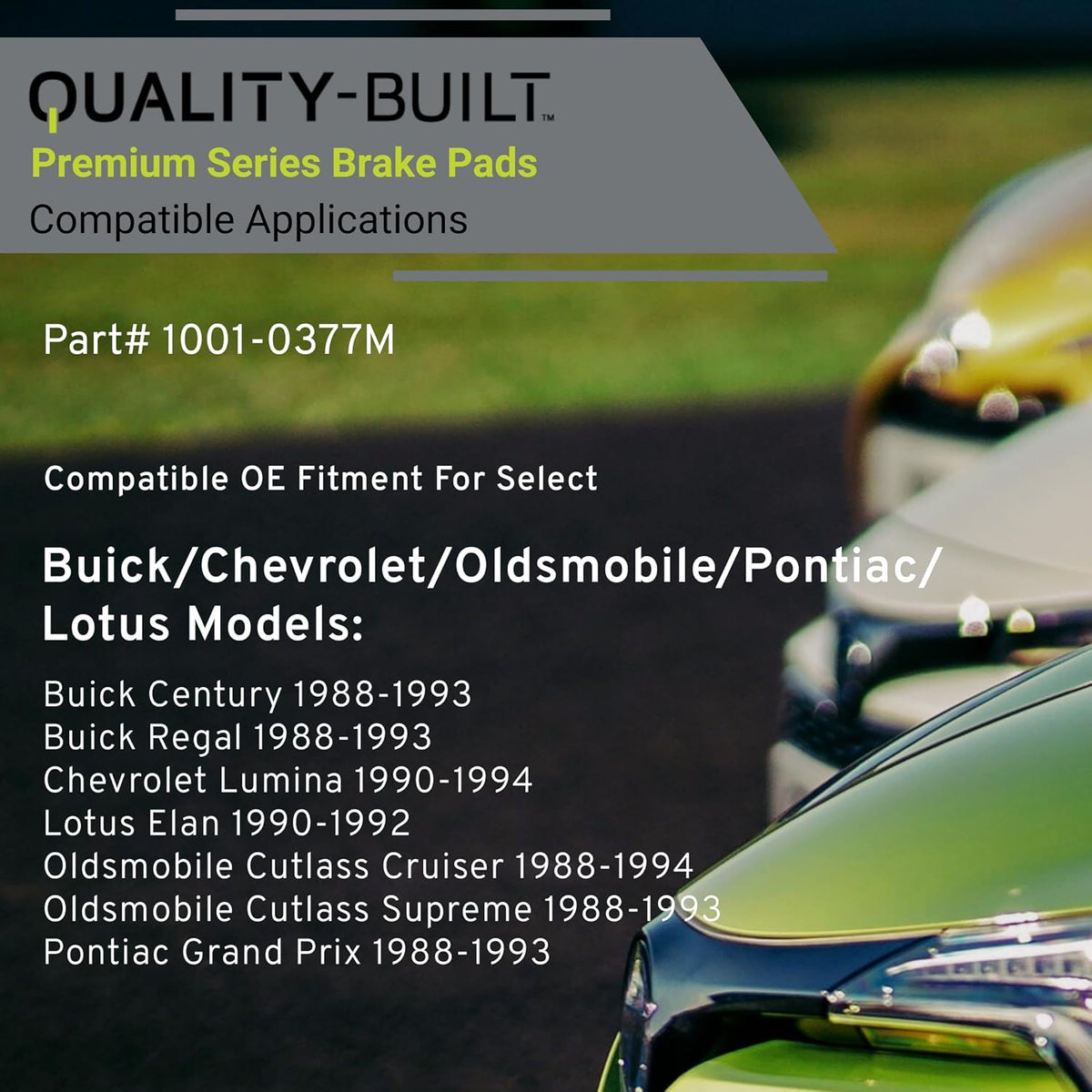 Premium Semi-Metallic Rear Brake Pads (1001-0377M) Compatible with 1988-1994 Buick/Chevrolet/Pontiac (Century/Cutlass Cruiser/Cutlass Supreme/Elan/Grand Prix/Lumina/Regal & More)