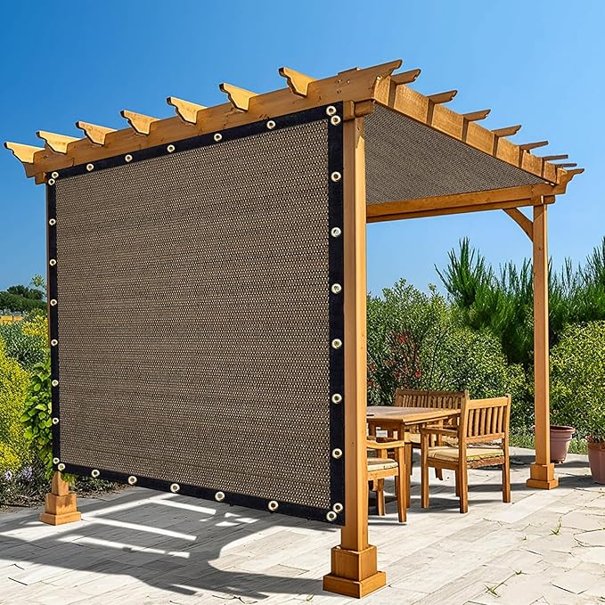 Amagenix 90% Shade Fabric 7'X 13' Mocha Sun Shade Cloth with Grommets for Pergola Replacement Shade Cover Canopy, Heavy Duty, Cable Zip Ties Included (We Customized)