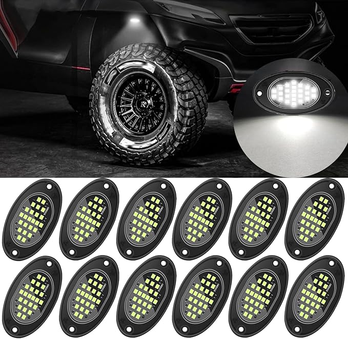 12 Pods Rock Lights Pure LED Lights for Car SUV Ambient Underglow Lights Waterproof Neon Trail Rig Lamp Lighting for Truck