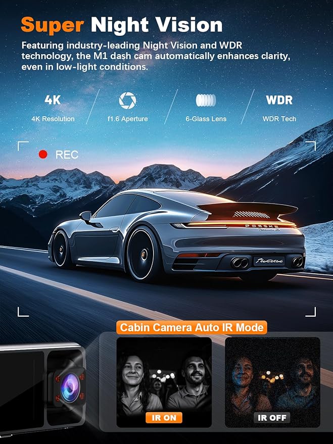 4K 3 Channel Dash Cam Front and Rear Inside, Built-in 5.8GHz WiFi GPS, 64GB Card Included, 4K+1080P+1080P Dash Camera for Cars, 3.18'' IPS Screen Dashcam with G-Sensor, 24H Parking Monitor