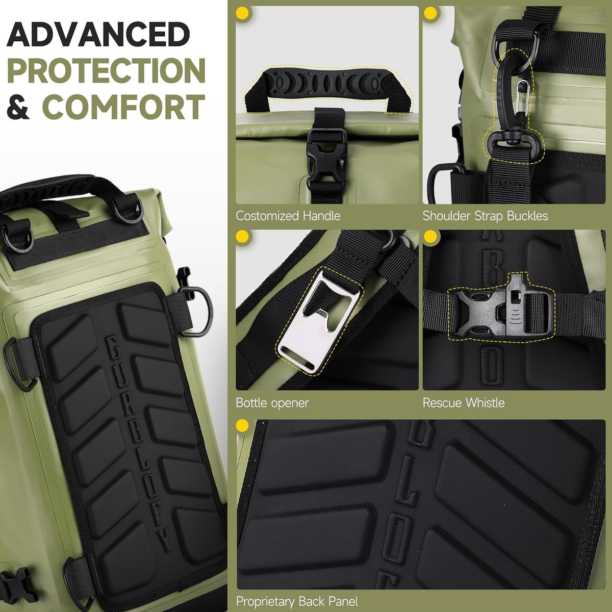 Motorcycle Saddle Bag, 30L Waterproof Motorcycle Tail Bag, 2 Size and 3 Color Options Travel Bag, PVC Bag, Rear Seat Bag, Field Green GT-30GN