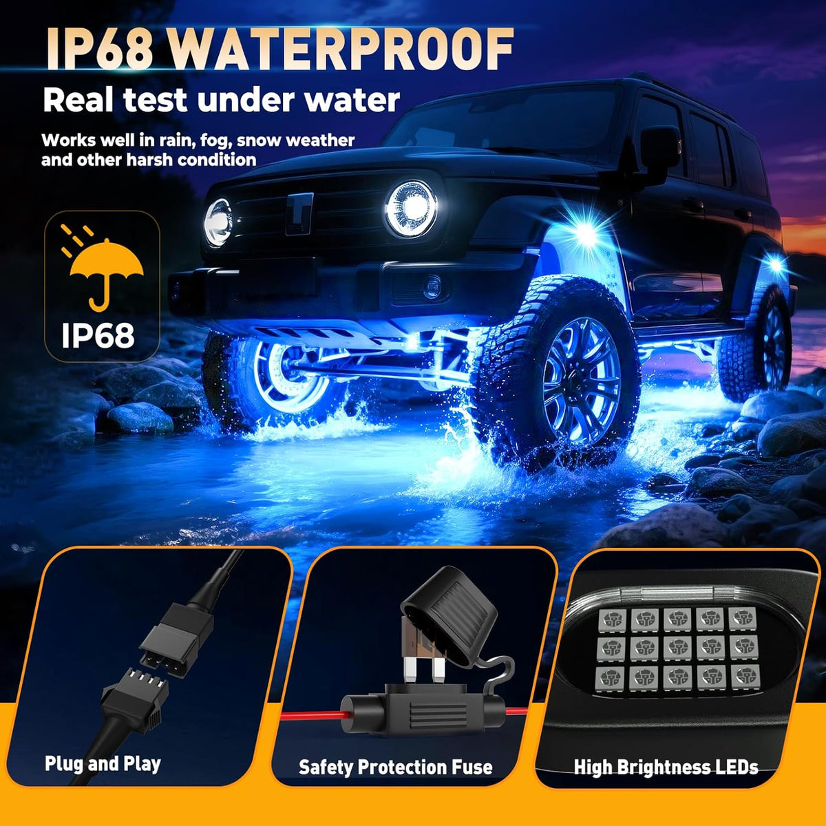 Honalia Rock Lights for Trucks 14 pods, RGB Truck Rock Lights with Music Mode, Neon Light Kits for UTV ATV Golf Cart RZR