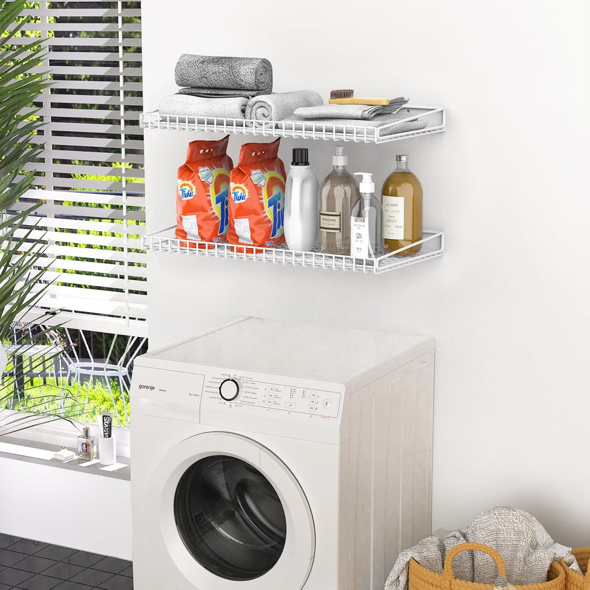 WALMANN Garage Wall Shelf, Wall-Mounted Storage Shelves for Garage, Closet, Laundry Room, Heavy Duty Wall Shelving, Holds Up to 65 Lbs(White, 4 Shelves)