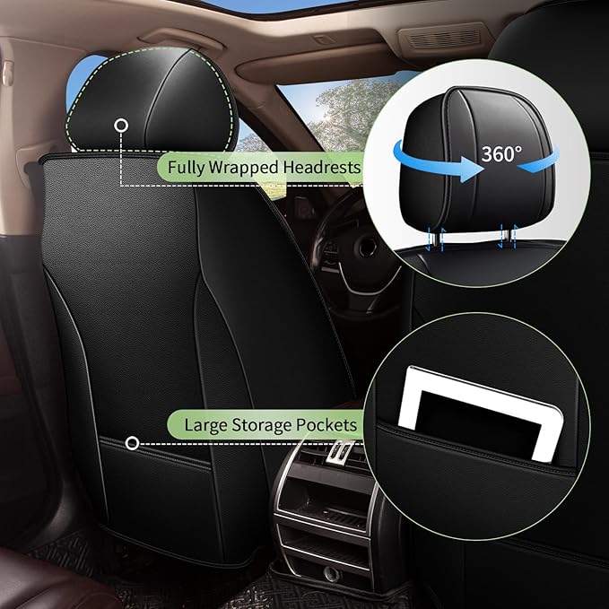 Car Seat Covers Fit for Subaru Crosstrek 2016-2023 2024 2025, Breathable Cooling Ice Silk Leather Seats Covers, 2 Front Seats Vehicle Seat Protector(Black)