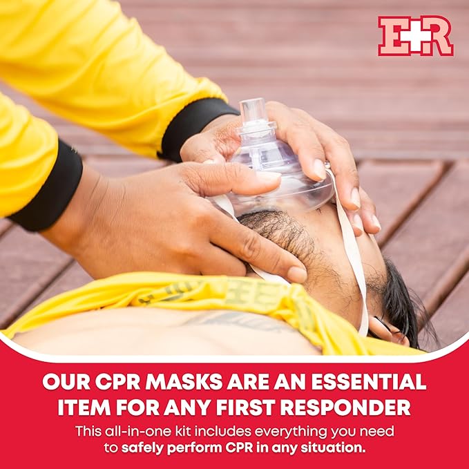 Adult and Infant CPR Mask Combo Kit – Includes 2 CPR Masks with One-Way Valves, Pair of Vinyl Gloves, 2 Alcohol Prep Pads – Portable Emergency CPR Kit – Red