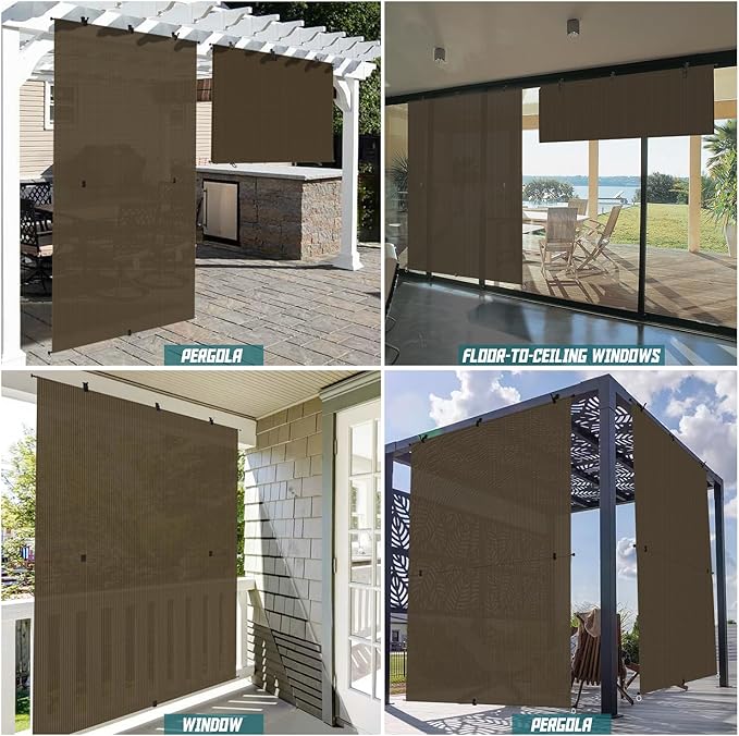 Bynbbur 4'W x 5'H Outdoor Patio Shades Foldable Roller Blinds, 220 GSM Sun Shade Roll Up Porch Screens Exterior Shade Cloth for Deck Pergola Backyard, Brown