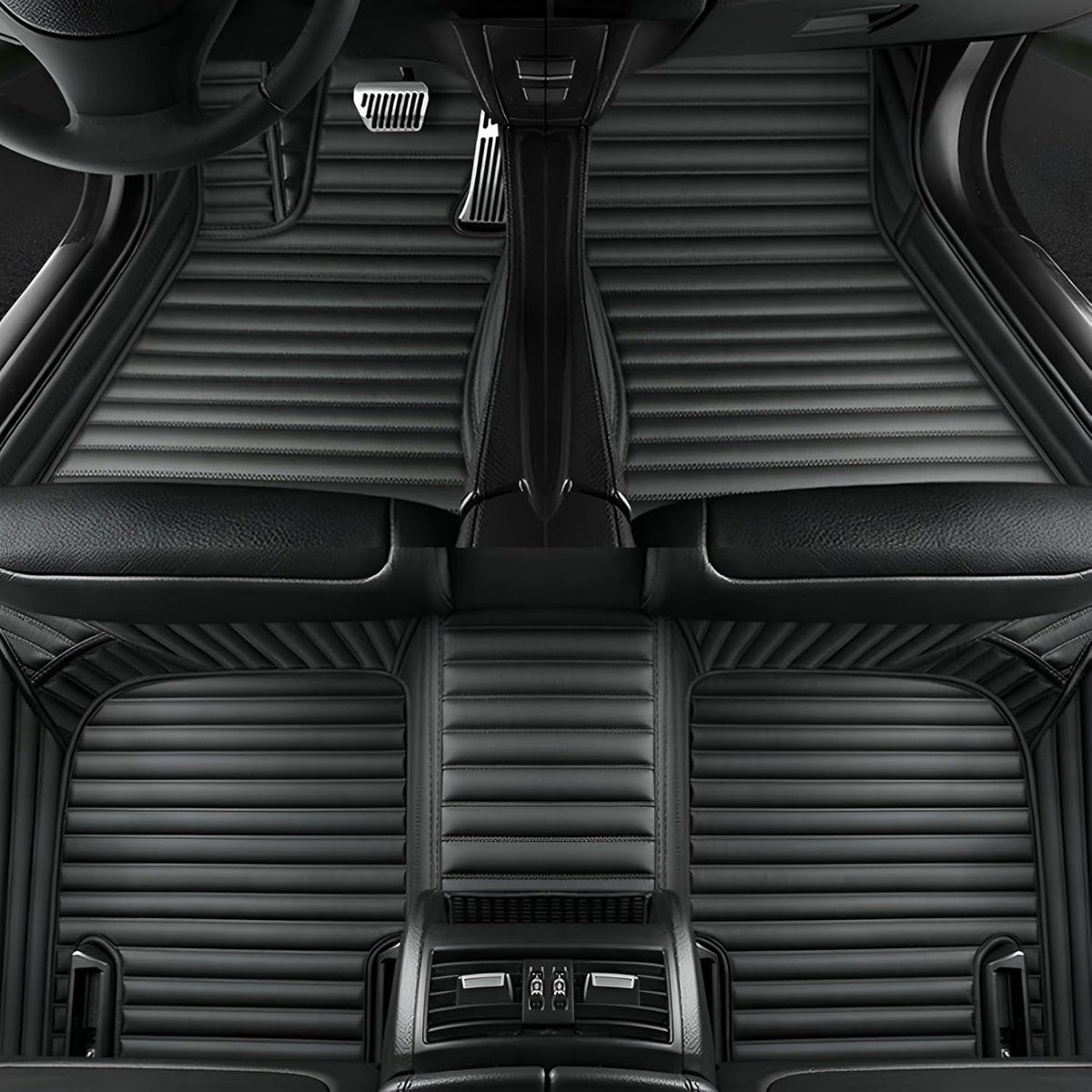 Add Personal Touch to Your Vehicle with IMEISH Customizable Logo Text Car Mats for 99% of vehiclesPads Protection Non-Slip Leather Floor Liners (Black Stripe)