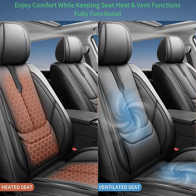 Fit Forester Car Seat Covers for Subaru Forester 2007-2024 2025 2026 -Upgraded Premium Waterproof & Breathable Leather,Airbag Compatible,All-Weather Seat Cushion Protector,Full Set,Black