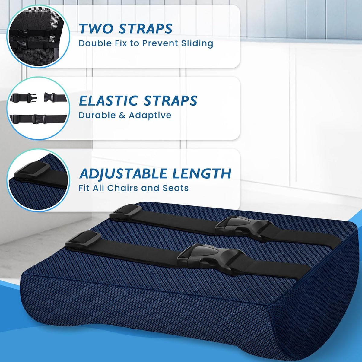 Lumbar Support Pillow for Office Chair Back Support Lumbar Pillow for Car, Gaming, Office Chair - Improve Sitting Posture & Back Pain Relief, Memory Foam, Adjustable Straps, Blue
