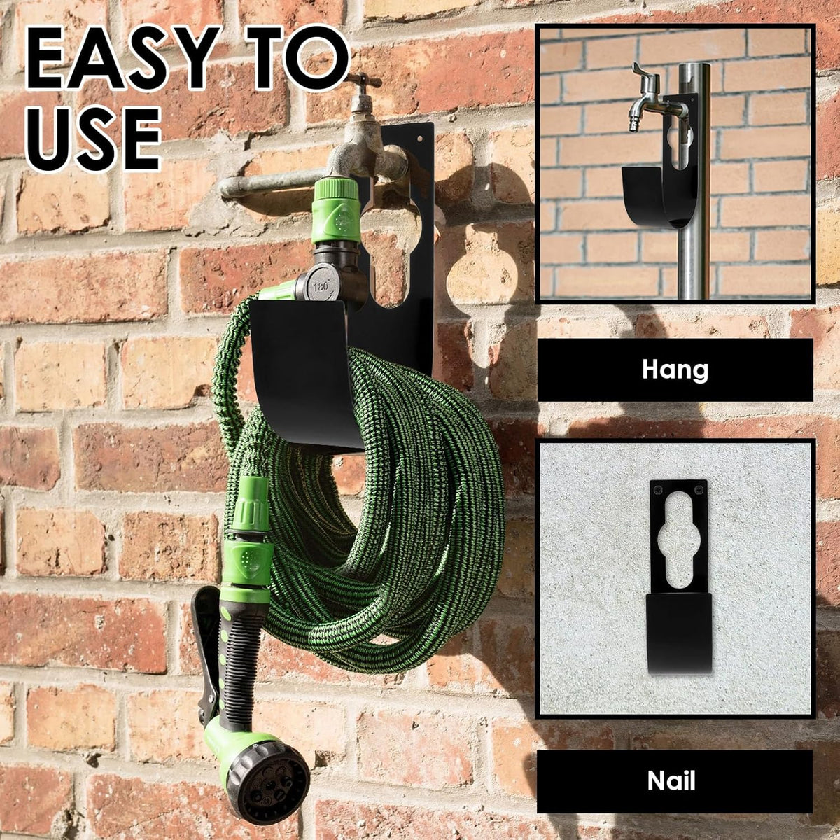 3Pcs Garden Hose Hanger Hook Carbon Steel Expandable Hose Holder Rack Wall Mounted Metal Faucet Hanger Hook for Garage Storage