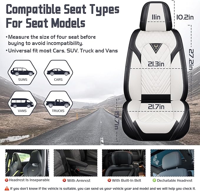 Truck Seat Covers for Ford F350 2011-2026, Waterproof Premium Leather Full Coverage Car Seat Cover, Muscle Sport Style Auto Interior Seat Cover Sets (Front Set/Black White)