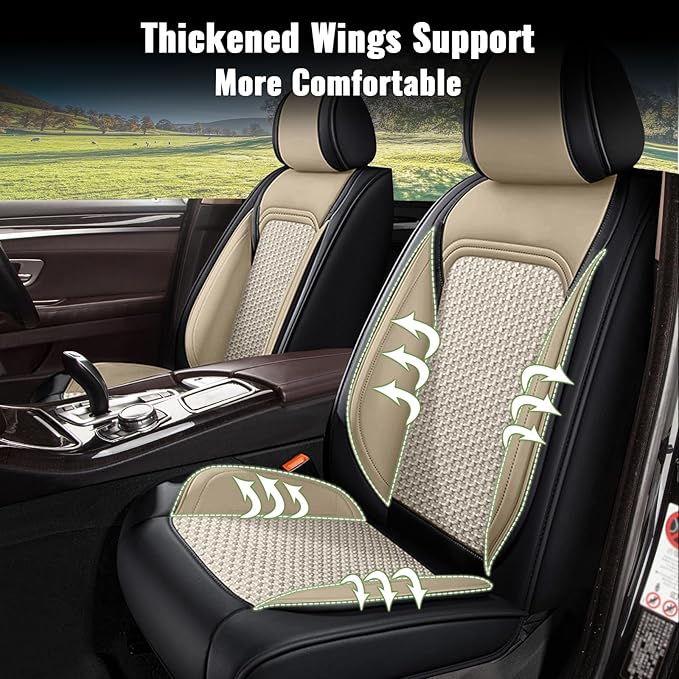 Car Seat Covers Front Seats for Subaru Forester 2007-2025 2026 - Breathable Cooling Ice Silk Leather Seat Covers - 2 Seats Vehicle Seat Protector for Subaru Forester Accessories - Black&Beige