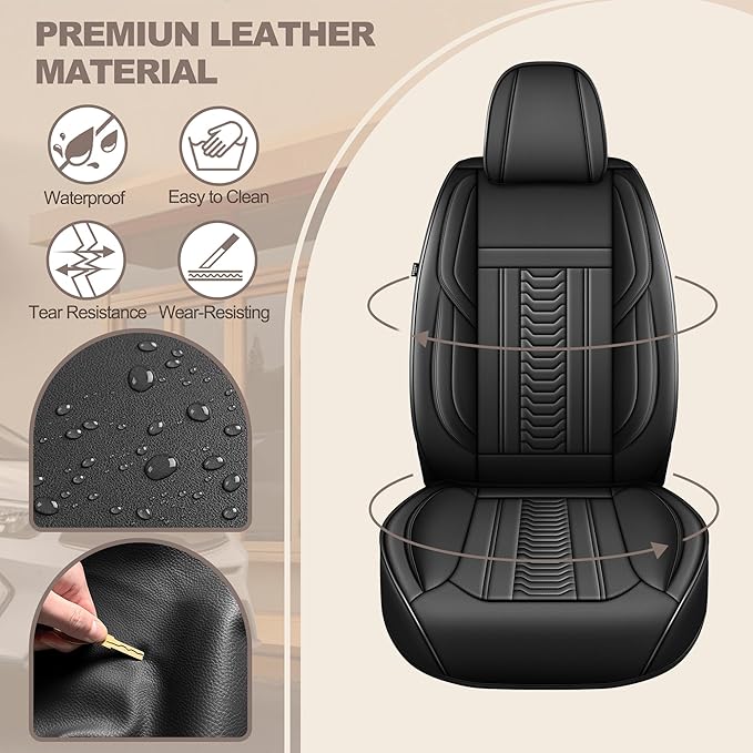 TTX LIGHTING for Chevy Trax 2024-2026 Seat Covers: Waterproof Leather Seat Protector with Airbag Compatible (2 Front Seats,Black)