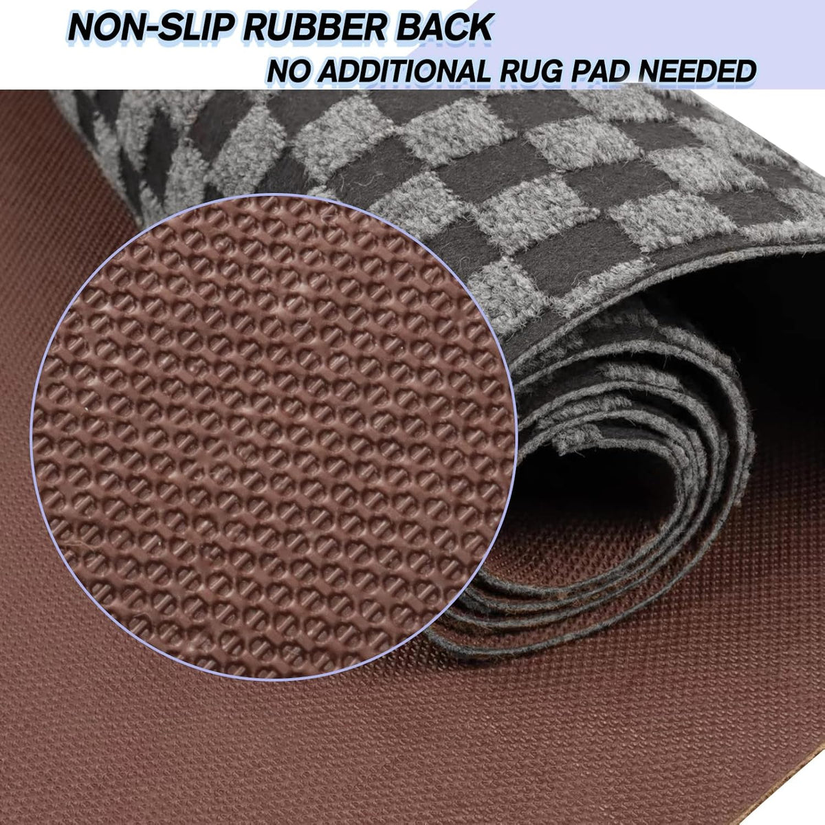 Custom Size Backed Non-Slip Area Rugs Runner, Easy Clean, Waterproof Runner Rugs for Hallway Entryway, Kitchen, Laundry, 3FT x 14FT, Gray Checkered