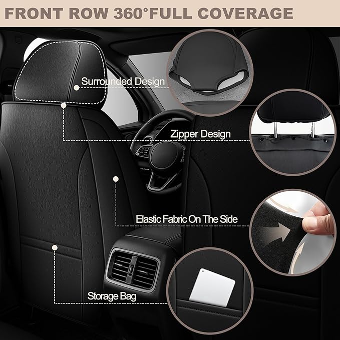 TTX LIGHTING for Subaru Crosstrek 2016-2026 Seat Covers: Waterproof Leather Seat Protector with Airbag Compatible (2 Front Seats,Black)